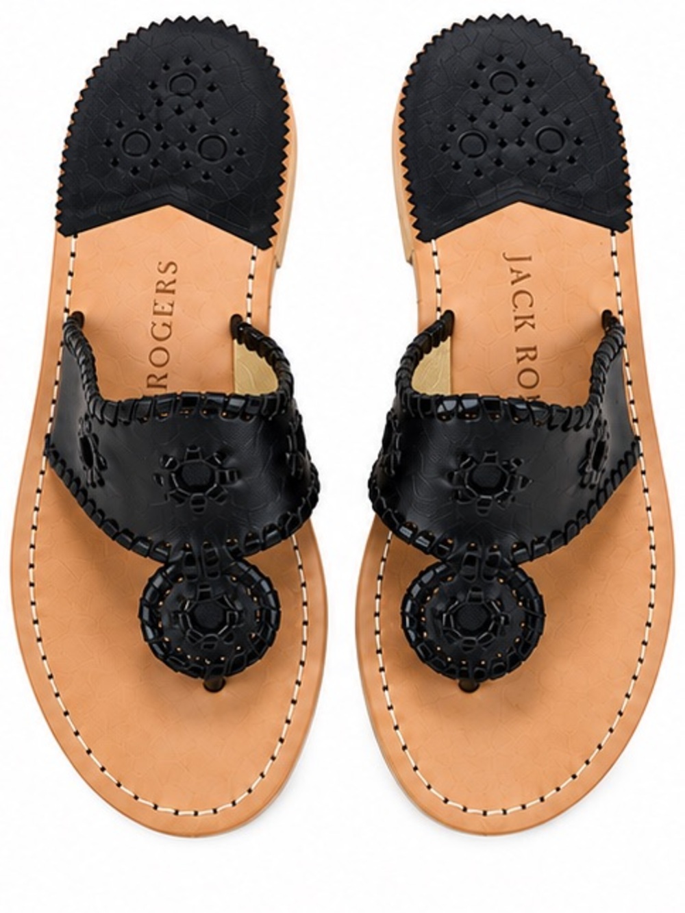 Jack Rogers Black Leather Thong Sandals Size 8.5M Excellent Condition